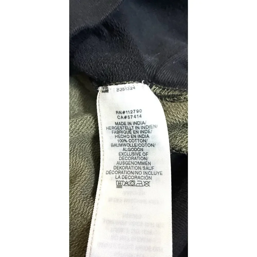 True Religion Hoodie Sz M Gray Navy Blue Pullover Fleece Logo Kangaroo Pocket